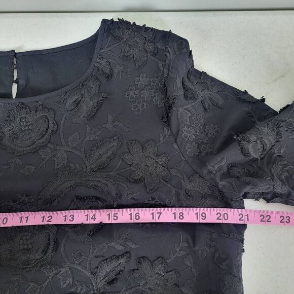 Talbots Womens Floral Embroidered Top Black Size 12 Dark Romantic Fairy Feminine - Picture 7 of 8